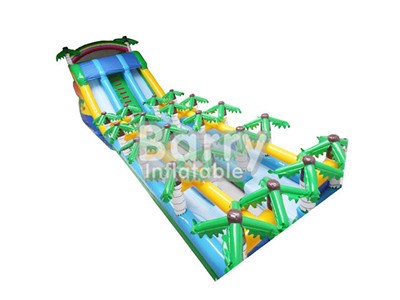 Tropical Slide With Palm Tree , 3 Lane Inflatable Slip And Slide With Printing BY-SNS-051